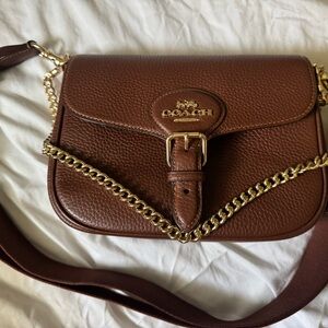 Coach Chestnut Leather Crossbody Bag with Gold Chain